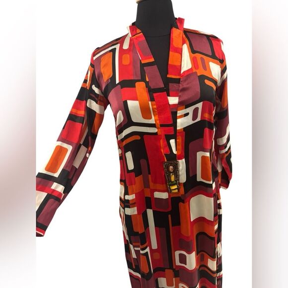 Women’s Geometric Shape Long sleeve Multicolored Shirt Dress-size SM - Picture 3 of 7